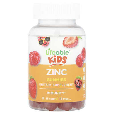 Lifeable, Kids Zinc Gummies, Berry, 15 mg, 60 Gummies