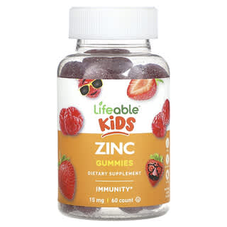 Lifeable, Kids Zinc Gummies, Natural Berry, 15 mg, 60 Gummies