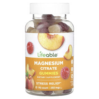 Lifeable, Gomitas de citrato de magnesio, Fruta natural, 250 mg, 90 gomitas (83,33 mg por gomita)