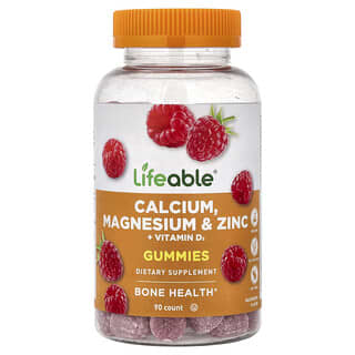 Lifeable, Calcium, Magnesium & Zinc + Vitamin D3 Gummies, Raspberry, 90 Gummies
