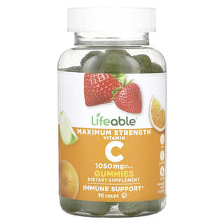 Lifeable, жевательные таблетки с витамином C максимальной силы действия, со вкусом натуральных фруктов, 1050 мг, 90 жевательных таблеток (350 мг в 1 жевательной таблетке)