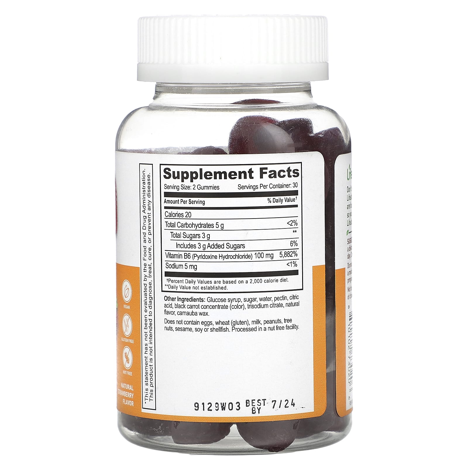 Lifeable, High Potency Vitamin B6 Gummies, Natural Strawberry, 100 mg