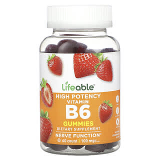 Lifeable, High Potency Vitamin B6 Gummies, Natural Strawberry, 100 mg, 60 Gummies (50 mg per Gummy)