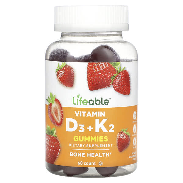 Lifeable, 維生素 D3 + K2 軟糖，天然草莓味，60 粒軟糖