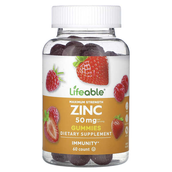 Lifeable, Maximum Strength Zinc Gummies, Berry, 50 mg, 60 Gummies (25