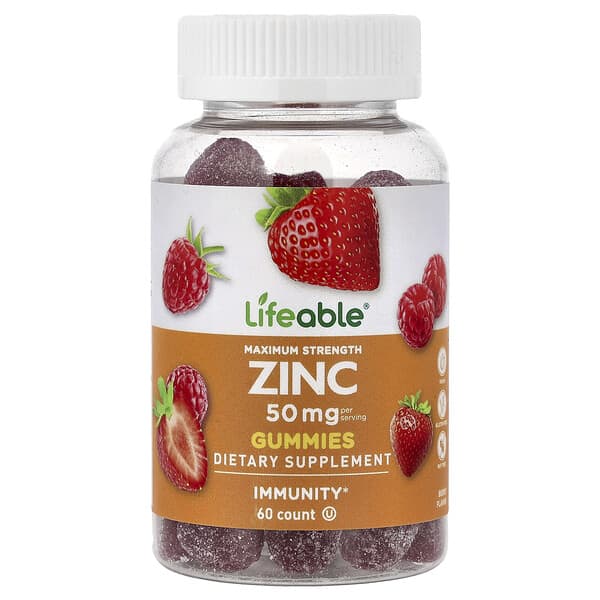 Lifeable, 아연 구미젤리, 베리 맛, 구미젤리 60개(구미젤리 1개당 25mg)