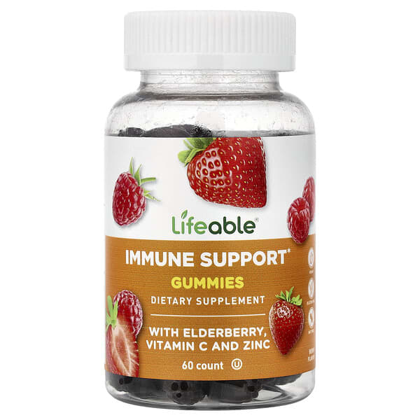 Lifeable, 면역력 강화 구미젤리, 엘더베리, 비타민C, 아연 함유, 베리 맛, 구미젤리 60개
