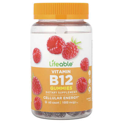 Lifeable, Vitamin B12 Gummies, Raspberry, 60 Gummies (500 mg per Gummy)