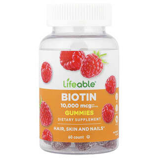 Lifeable, Gomas de Biotina, Framboesa Natural, 60 Gomas (5.000 mcg por Goma)
