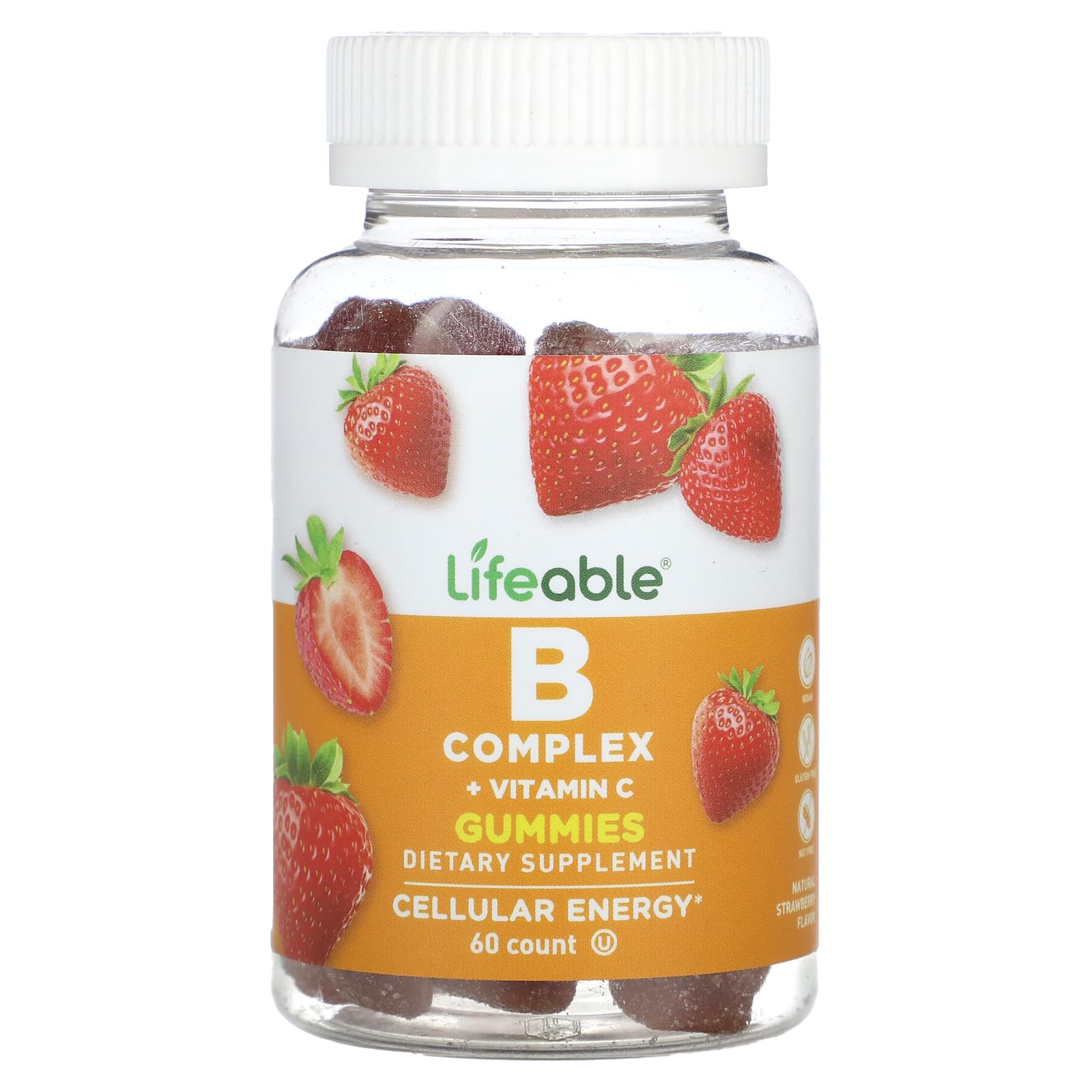 Lifeable‏, B Complex + Vitamin C Gummies, Natural Strawberry, 60 Gummies