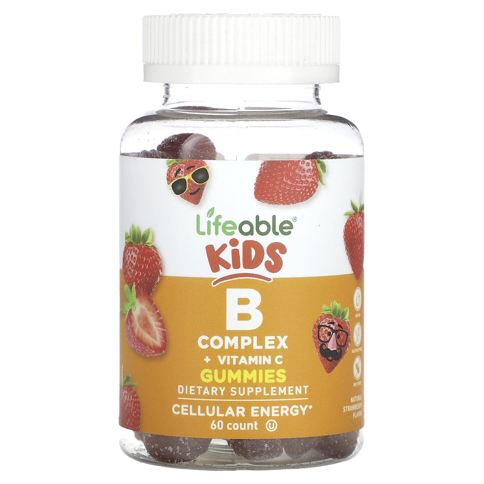 Lifeable, Kids B Complex + Vitamin C Gummies, Natural Strawberry, 60 ...