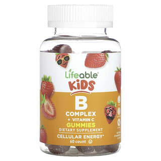 Lifeable, Complejo B para niños con vitamina C, Fresa natural, 60 gomitas