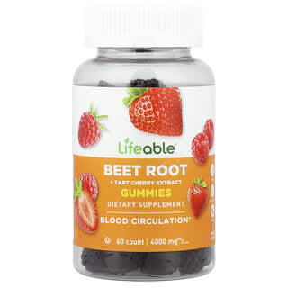 Lifeable, 甜菜根+酸樱桃提取物软糖，天然浆果，500 毫克，60 粒软糖（每粒软糖 250 毫克）