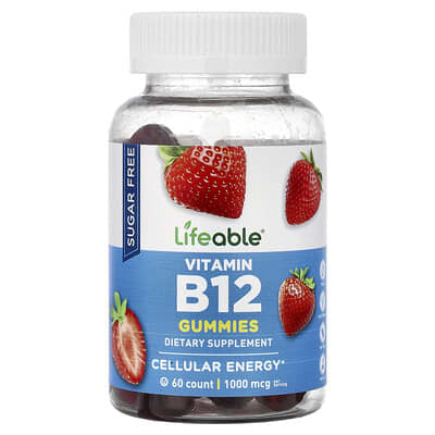 Lifeable, Vitamin B12 Gummies, Sugar-Free, Strawberry Flavor, 60 Gummies (500 mcg each gummy)