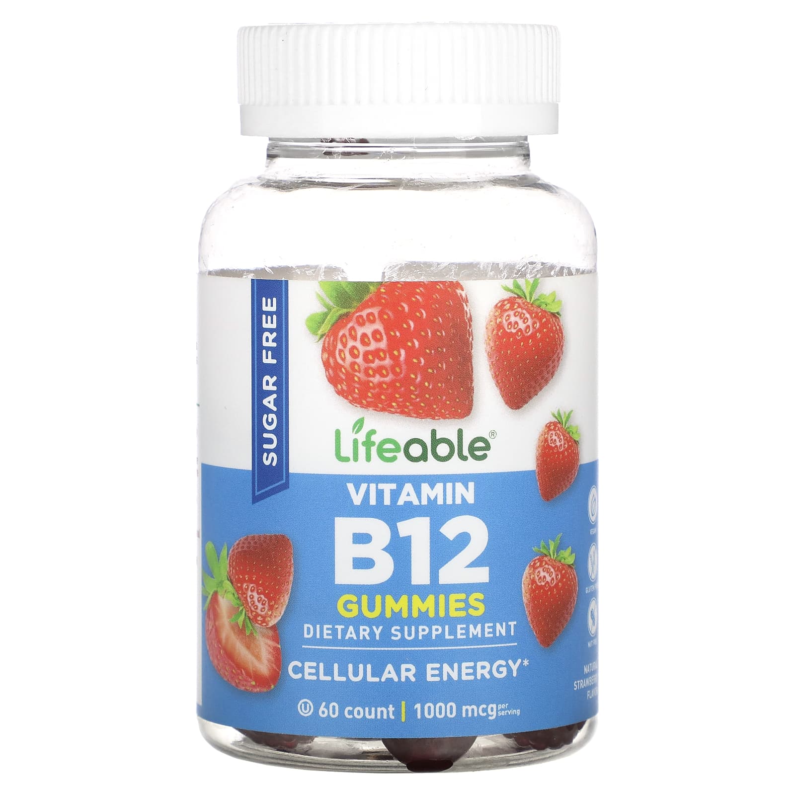 Lifeable, Vitamin B12 Gummies, Sugar Free, Natural Strawberry, 1,000 ...