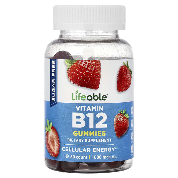 Lifeable, 비타민B12 구미젤리, 설탕 무함유, 딸기 맛, 구미젤리 60개(구미젤리당 500mcg)
