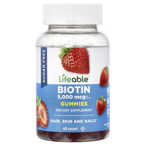 Lifeable, Biotine Gummies, suikervrij, natuurlijke framboos, 60 gummies (2,500 mcg per gummy)