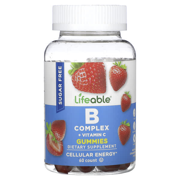 Lifeable, B Complex + Vitamin C Gummies, Sugar Free, Natural Strawberry ...