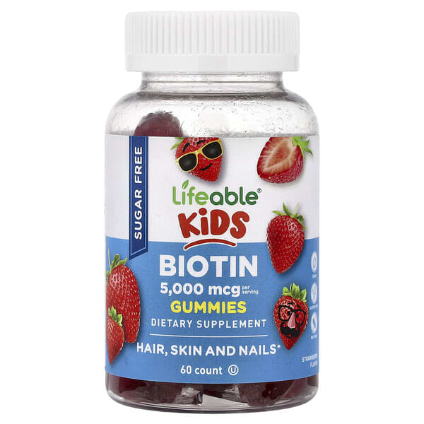 Lifeable, Kids Biotin Gummies, Sugar Free, Strawberry, 60 Gummies (2,500 mcg per Gummy) — product photo 1