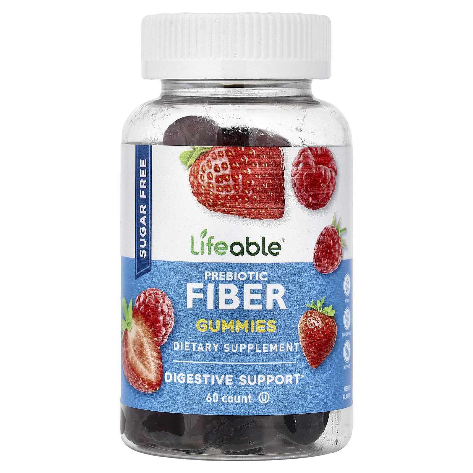 Lifeable Prebiotic Fiber Gummies, Sugar Free – Berry – 60 gommes de Lifeable