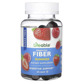 Lifeable, Жевательные мармеладки с пребиотической клетчаткой, натуральные ягоды, без сахара, 60 жевательных таблеток