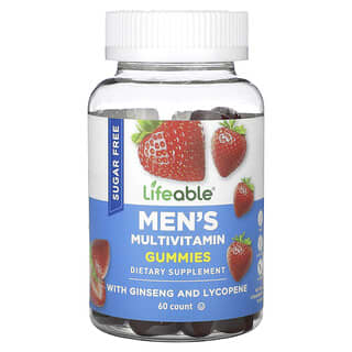 Lifeable, Мультивитаминные жевательные мармеладки для мужчин, натуральная клубника, без сахара, 60 жевательных таблеток