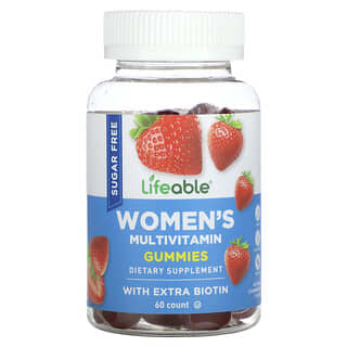 Lifeable, Мультивитаминные жевательные мармеладки для женщин, без сахара, натуральная клубника, 60 жевательных таблеток