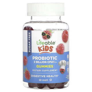 Lifeable, жевательные таблетки с пробиотиками для детей, без сахара, натуральная малина, 2 млрд, 60 жевательных таблеток (1 млрд КОЕ в одной жевательной таблетке)