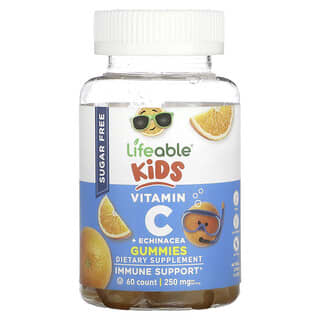 Lifeable, Kids Vitamin C + Echinacea Gummies, Vitamin C für Kinder und Echinacea-Fruchtgummis, zuckerfrei, natürliche Zitrusfrüchte, 250 mg, 60 Fruchtgummis (125 mg pro Fruchtgummi)