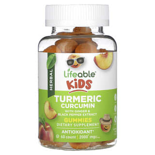 Lifeable, Kids Turmeric Curcumin Gummies, Natural Peach, 2,000 mg, 60 Gummies (1,000 mg per Gummy)