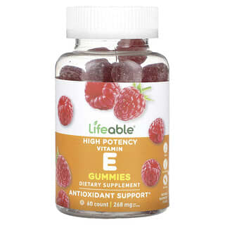 Lifeable, высокоэффективный витамин E, со вкусом малины, 268 мг, 60 жевательных таблеток (134 мг в 1 жевательной таблетке)