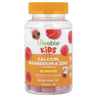 Lifeable, Kids Calcium, Magnesium & Zinc + Vitamin D3 Gummies, Raspberry, 60 Gummies
