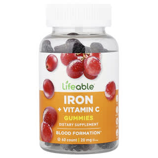 Lifeable, Gommes à la vitamine C et au fer, Raisin, 60 gommes