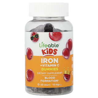 Lifeable, Kids, Iron + Vitamin C Gummies, Grape, 60 Gummies