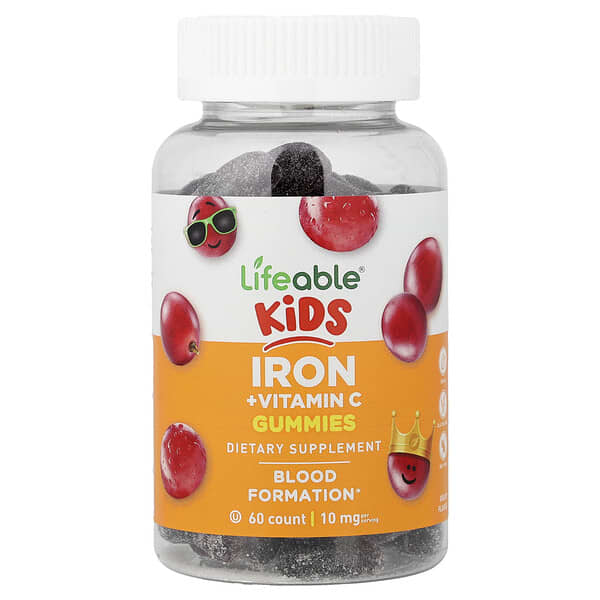 Lifeable, Kids, Iron + Vitamin C Gummies, Grape, 60 Gummies