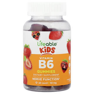 Lifeable, Gommes à la vitamine B6 pour enfants, Fraise, 60 gommes (50 mg par gomme)