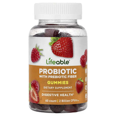 Lifeable, Probiotic With Prebiotic Fiber Gummies, Berry, 60 Gummies