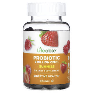 Lifeable, жевательные таблетки с пробиотиками, со вкусом натуральных ягод, 2 млрд, 60 жевательных таблеток (1 млрд КОЕ в одной жевательной таблетке)