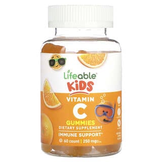 Lifeable, Gommes à la vitamine C pour enfants, Agrumes naturels, 250 mg, 60 gommes (125 mg par gomme)