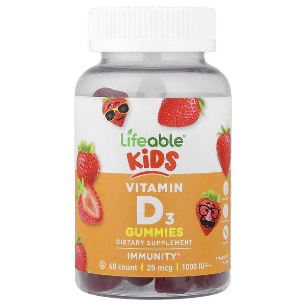 Kids Vitamin D3 Gummies, Strawberry, 60 Gummies