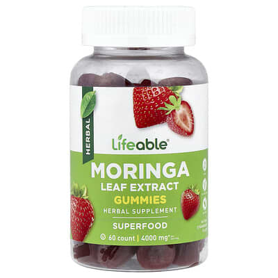 Lifeable, Moringa Leaf Extract Gummies, Natural Strawberry Flavor, 60 Gummies (200 mg Each Gummy)