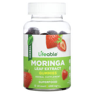 Lifeable, Gommes à l'extrait de feuille de moringa, Arôme naturel de fraise, 4000 mg, 60 gommes (2000 mg par gomme)