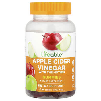 Lifeable, Apple Cider Vinegar Gummies, Apple, 60 Gummies