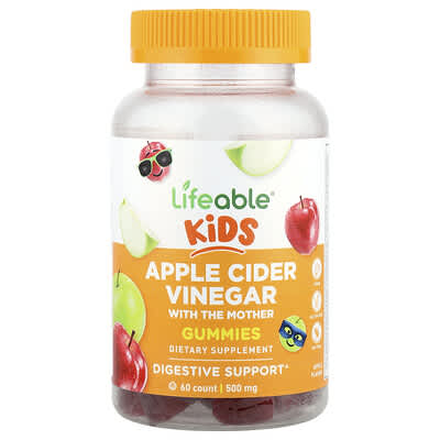 Lifeable, Kids' Apple Cider Vinegar with Mother Culture Gummies, Apple Flavor, 60 Gummies