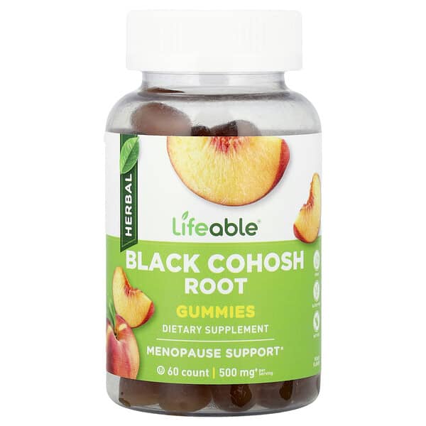 Black Cohosh Root Gummies, Peach, 60 Gummies (25 mg per Gummy)
