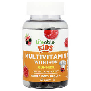 Lifeable, Niños, Gomitas multivitamínicas con hierro, Frambuesa, 60 gomitas