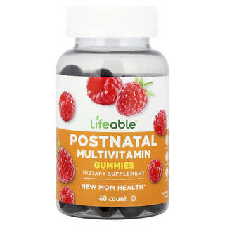 Lifeable, Gommes multivitaminées postnatales, Framboise, 60 gommes