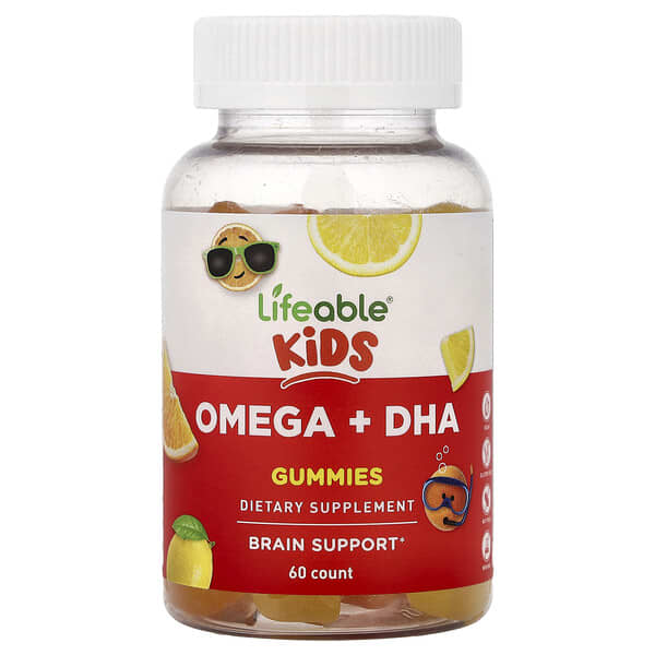 Lifeable, 兒童，Omega + DHA，橙子和檸檬味，60 粒軟糖