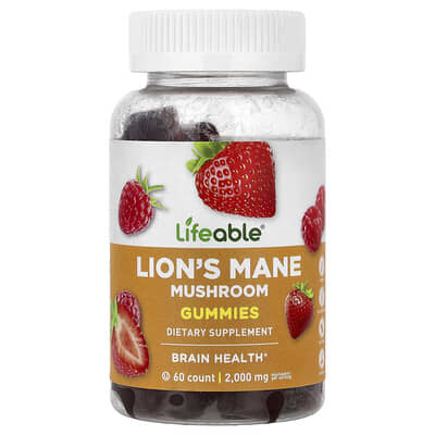 Lifeable, Hericium Gummies, Berry Flavor, 60 Gummies (100 mg Each Gummy)