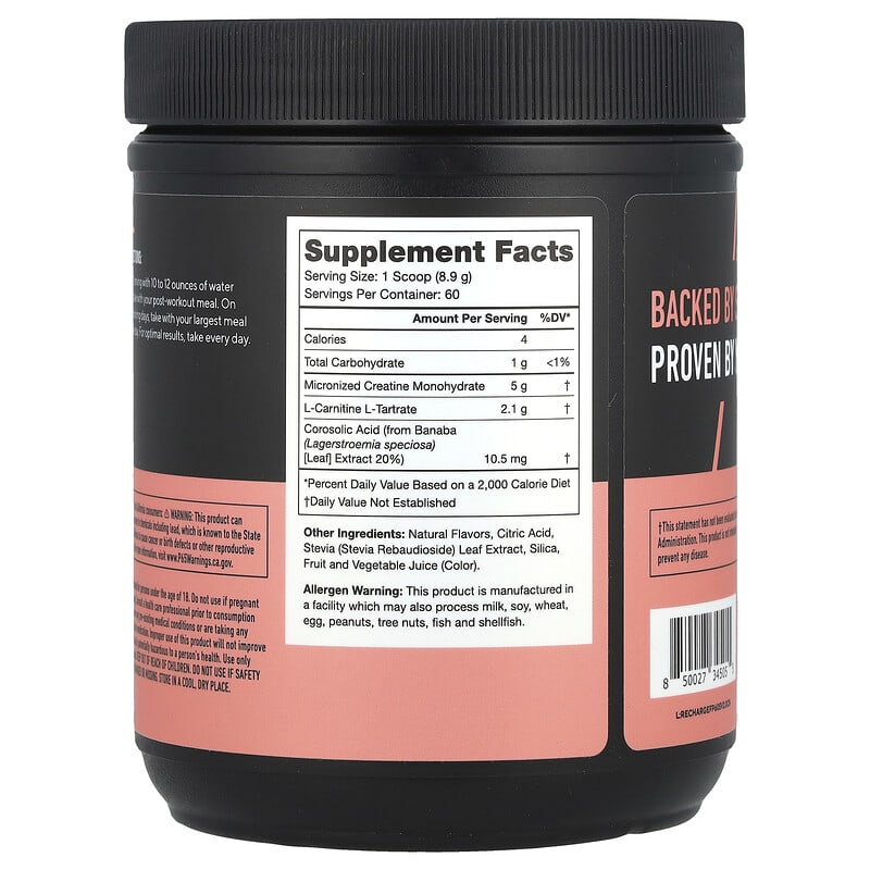 l carnitine post workout Recharge, Post-Workout Drink, Fruit Punch, 1.18 lbs (534 g)